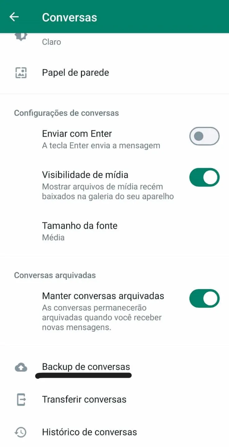 backup de conversas WhatsApp no Android