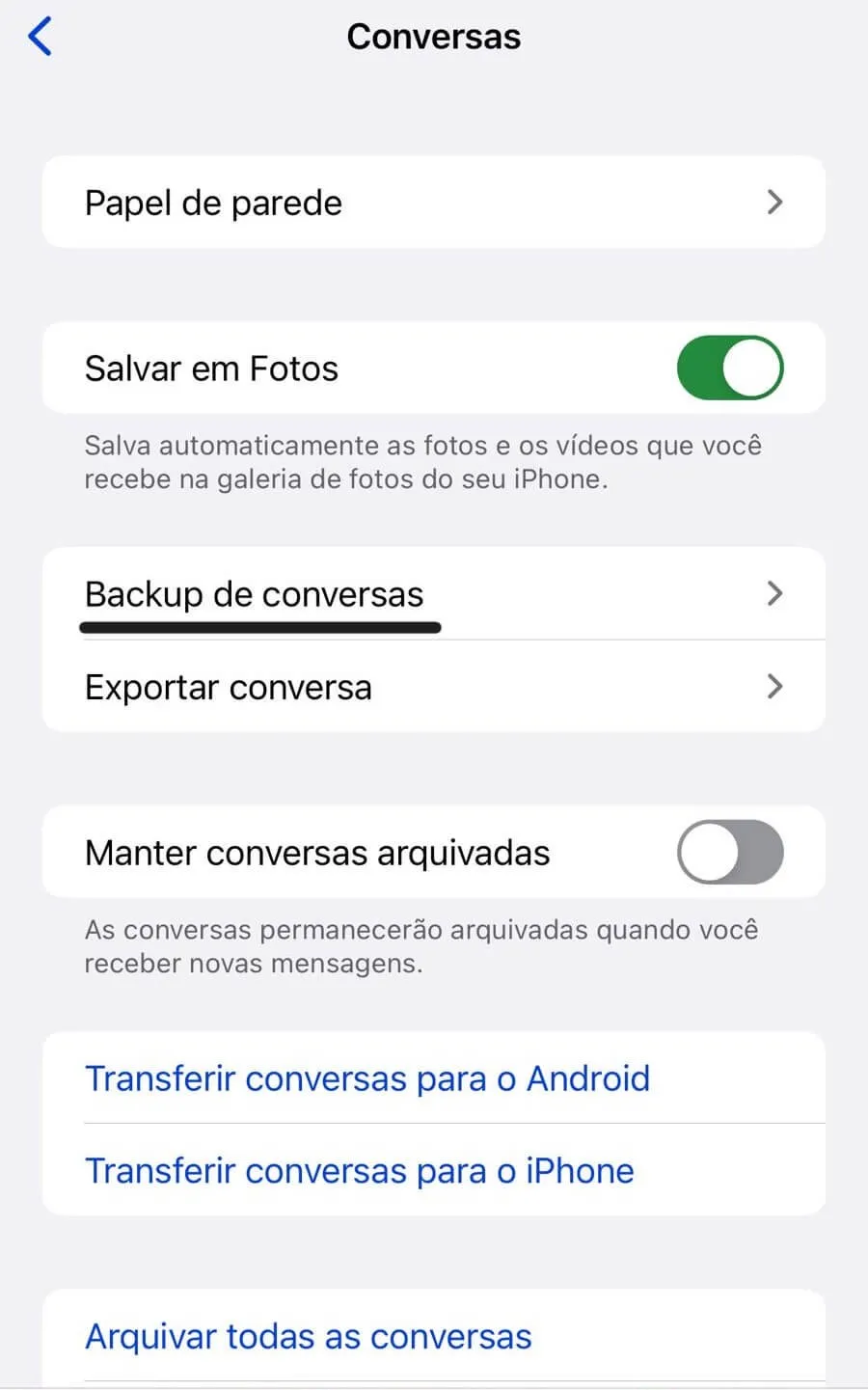 backup de conversas WhatsApp no iPhone