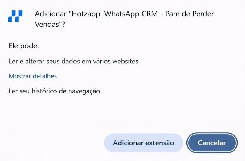 Botão adicionar extensão Hotzapp ao Chrome