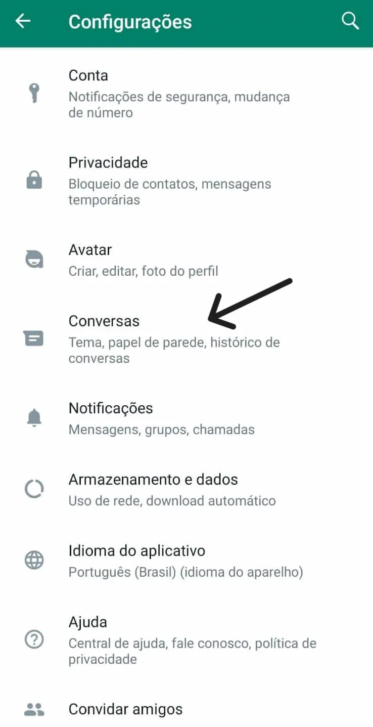 configurações do WhatsApp no Android
