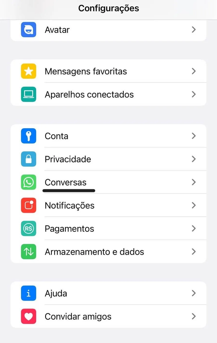 configurações whatsapp iphone