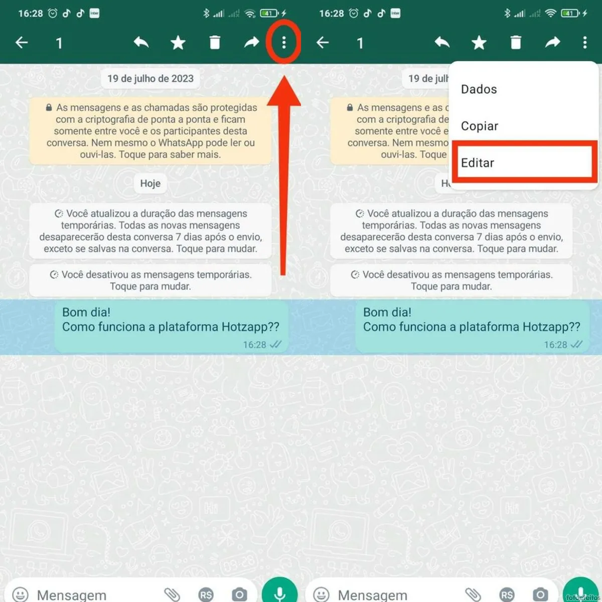 editando mensagem no WhatsApp