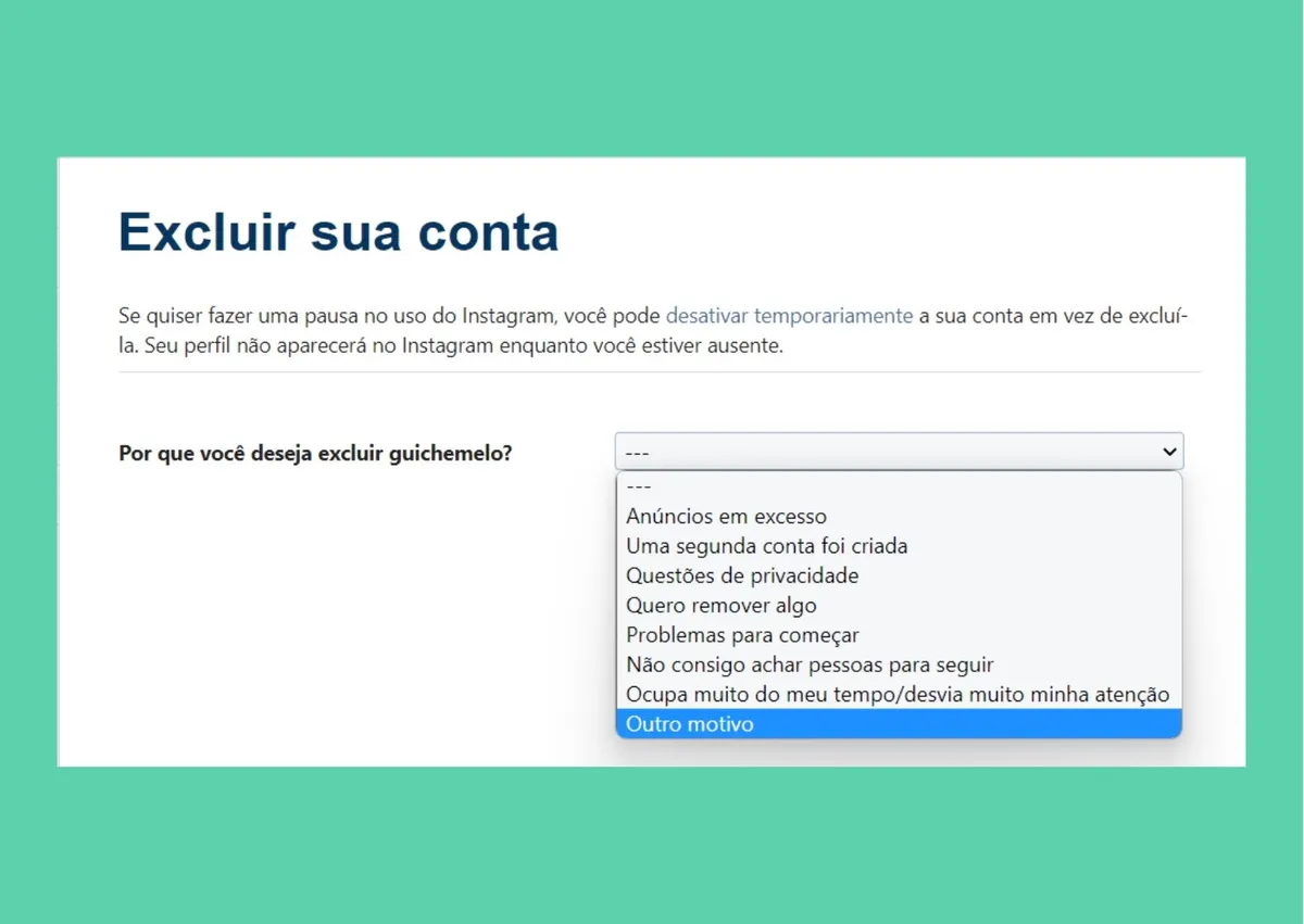 motivo para excluir o instagram