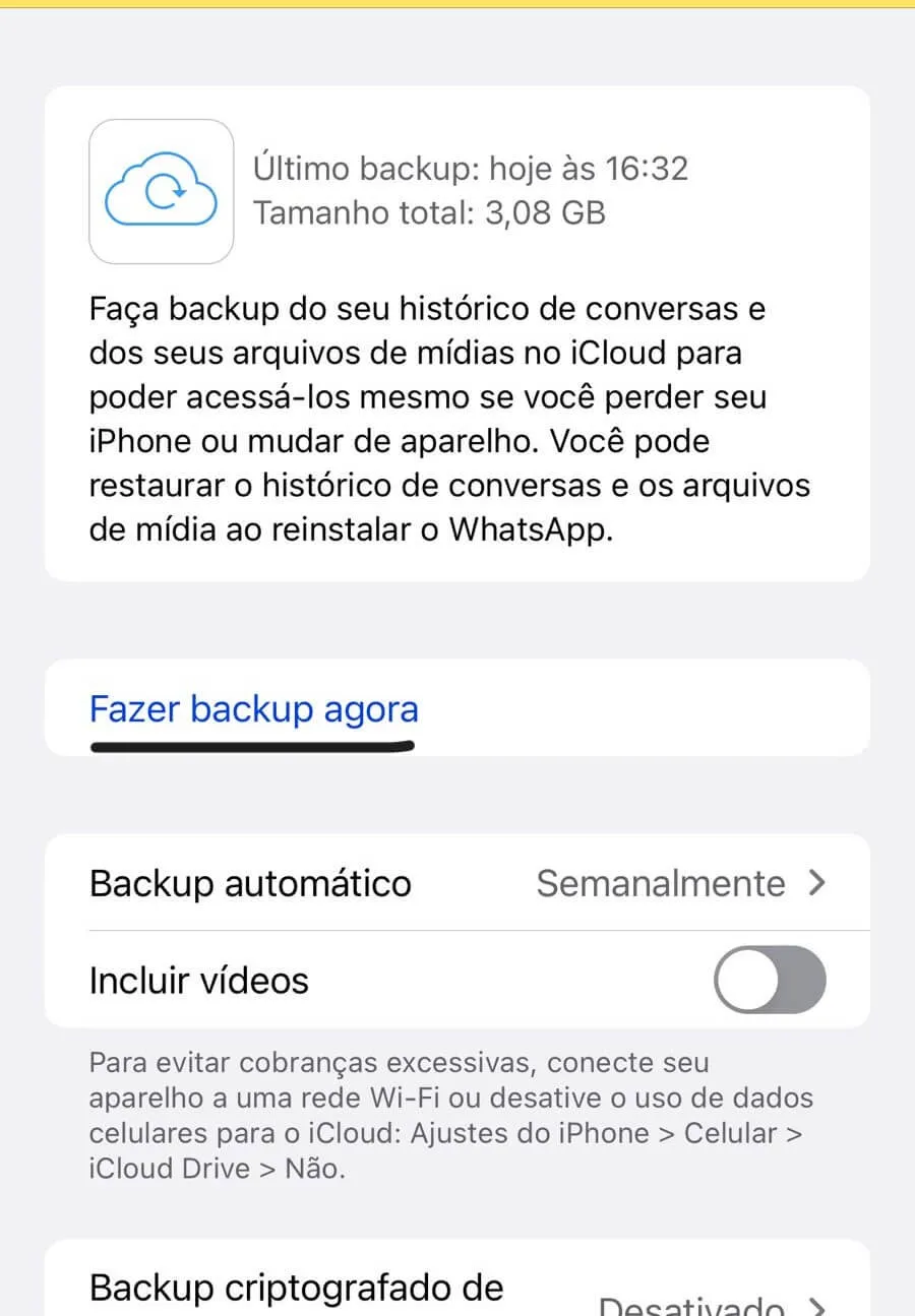 fazendo backup do WhatsApp no iPhone