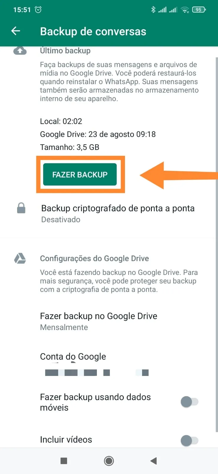 fazer backup WhatsApp