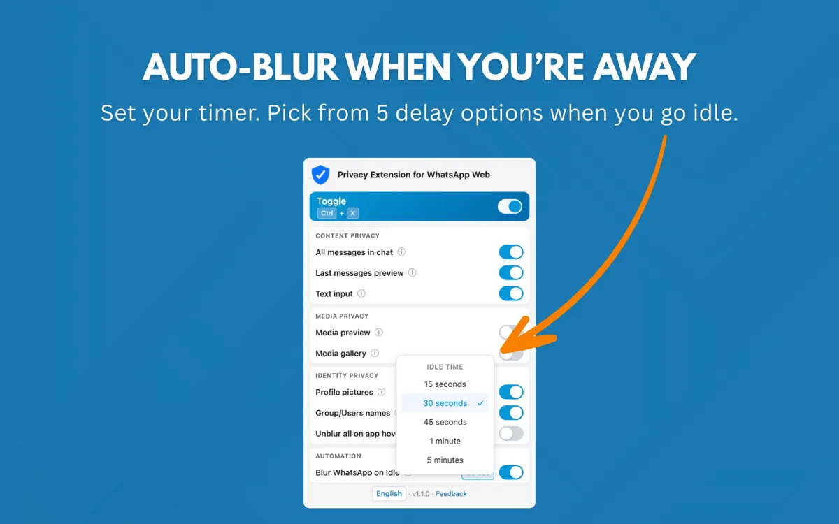 Hotzapp desfoque automático por inatividade configurado para desfocar tela automaticamente