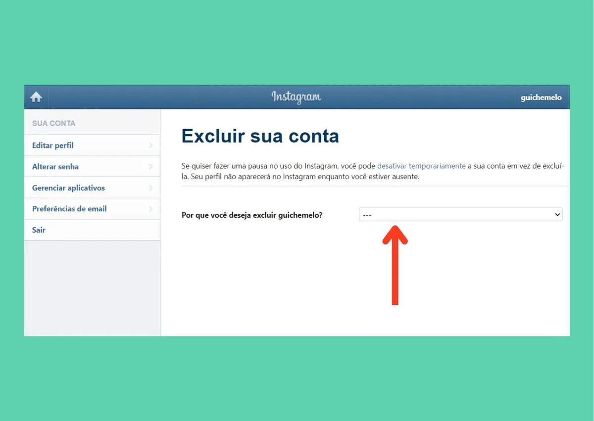 passo a passo para excluir o Instagram