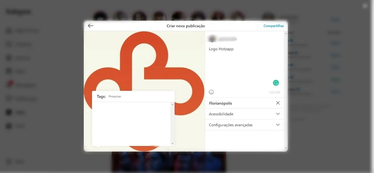 Postando no instagram pelo pc