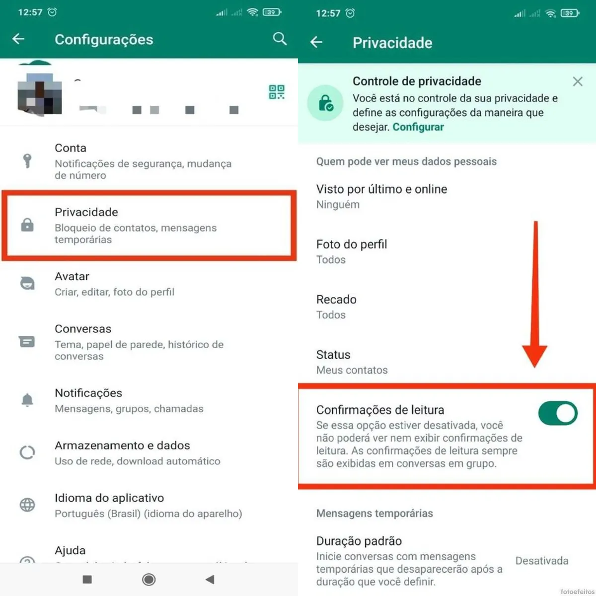 configurações de privacidade do WhatsApp