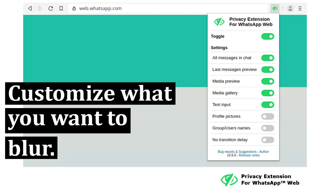 Extensão Privacy Extension for WhatsApp Web de Lukas Lenhardt com desfoque ativado