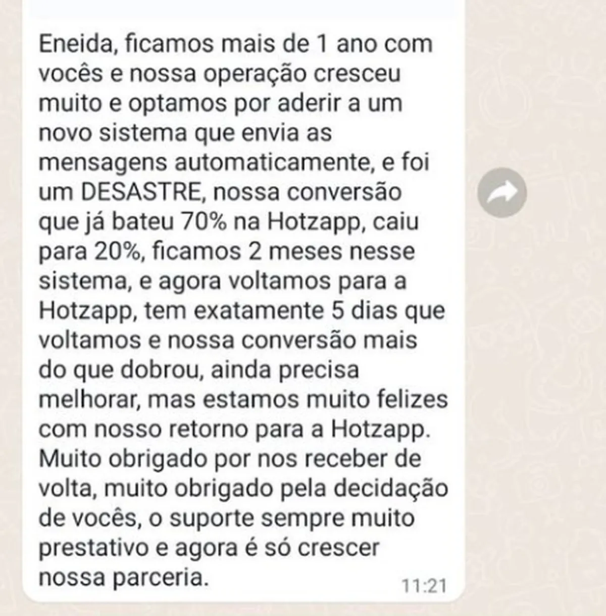 Mensagem no WhatsApp