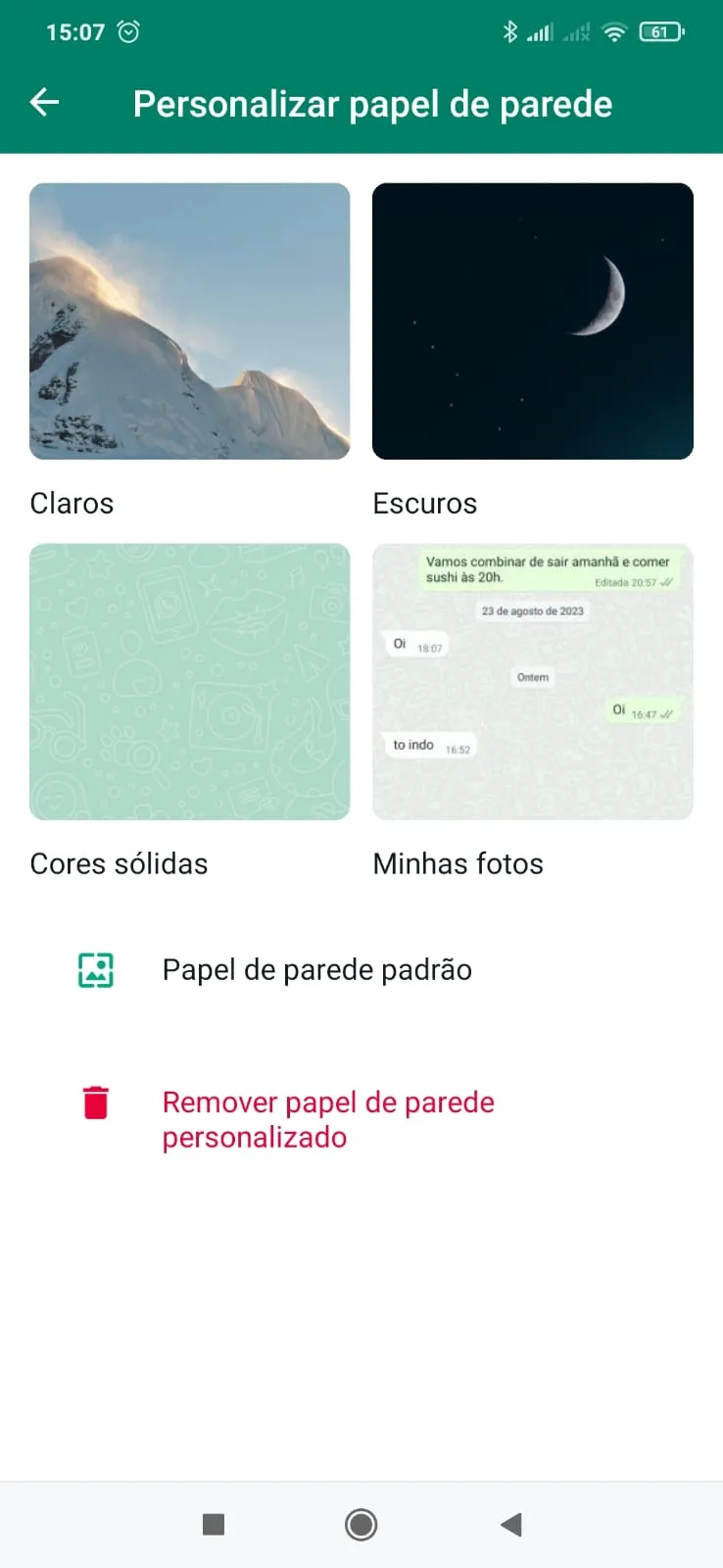 papel de parede personalizado no WhatsApp