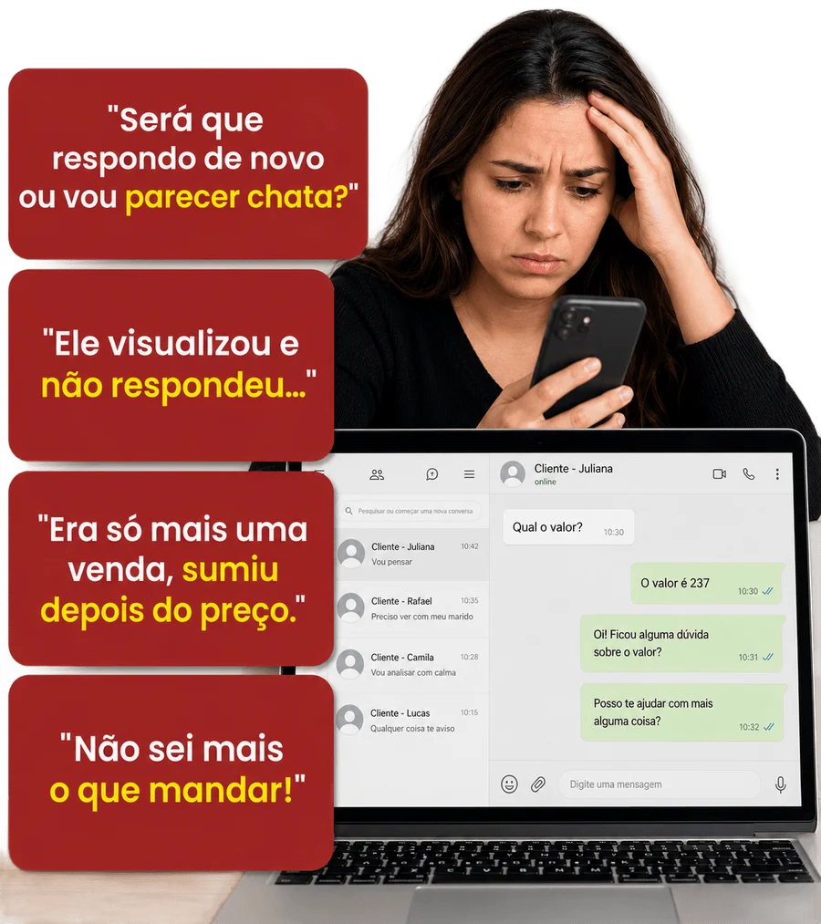 Pensamentos de quem perde venda no WhatsApp
