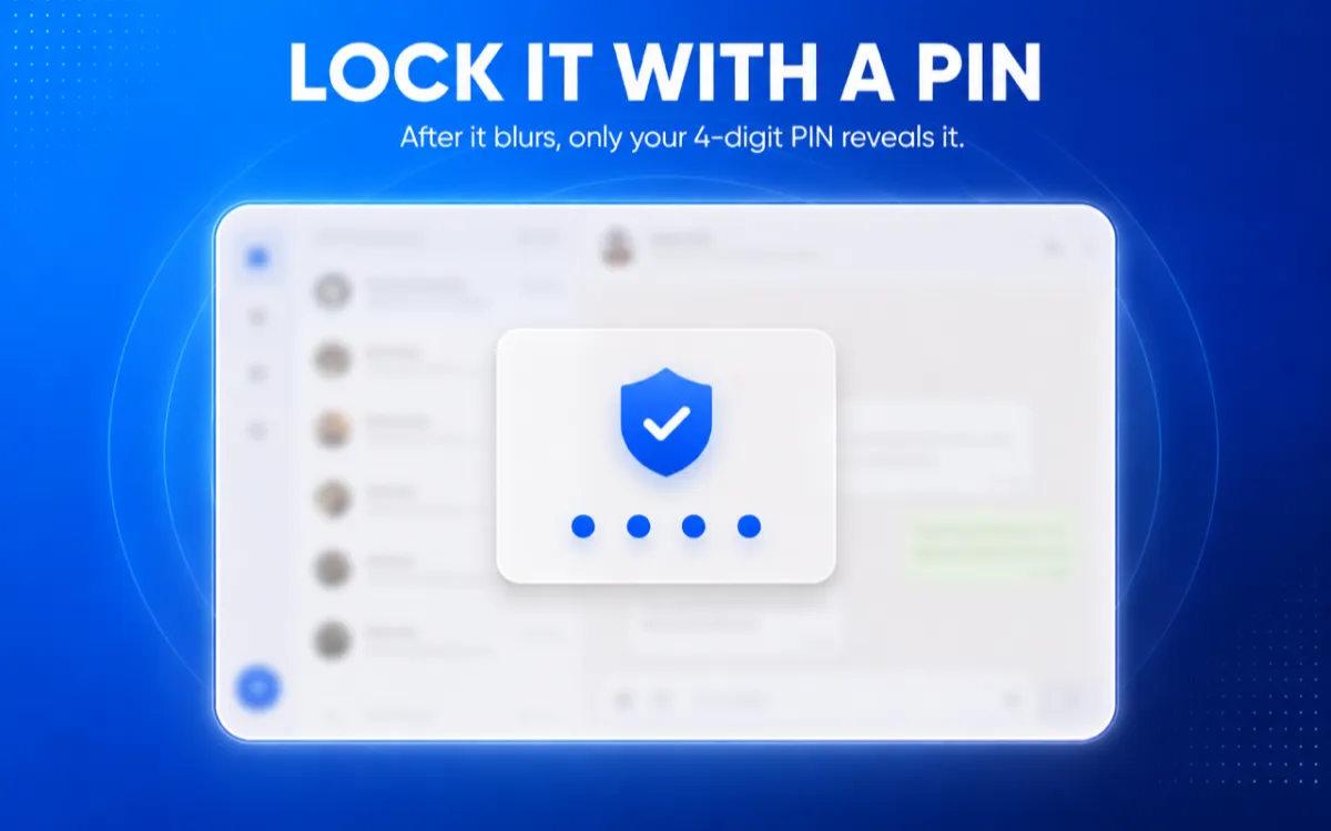 4-digit PIN lock screen over a blurred WhatsApp Web