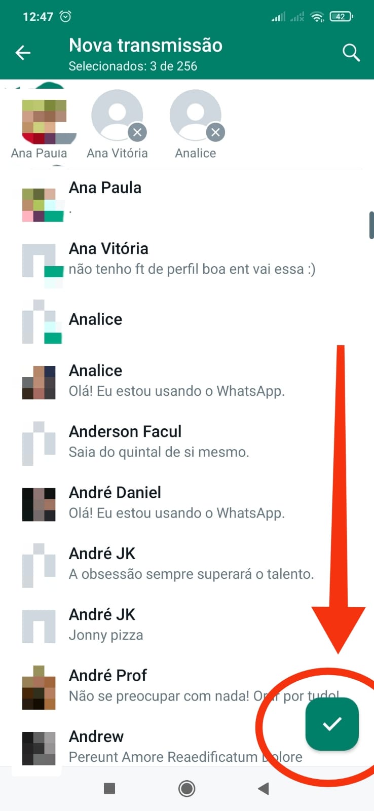 lista de transmissão WhatsApp